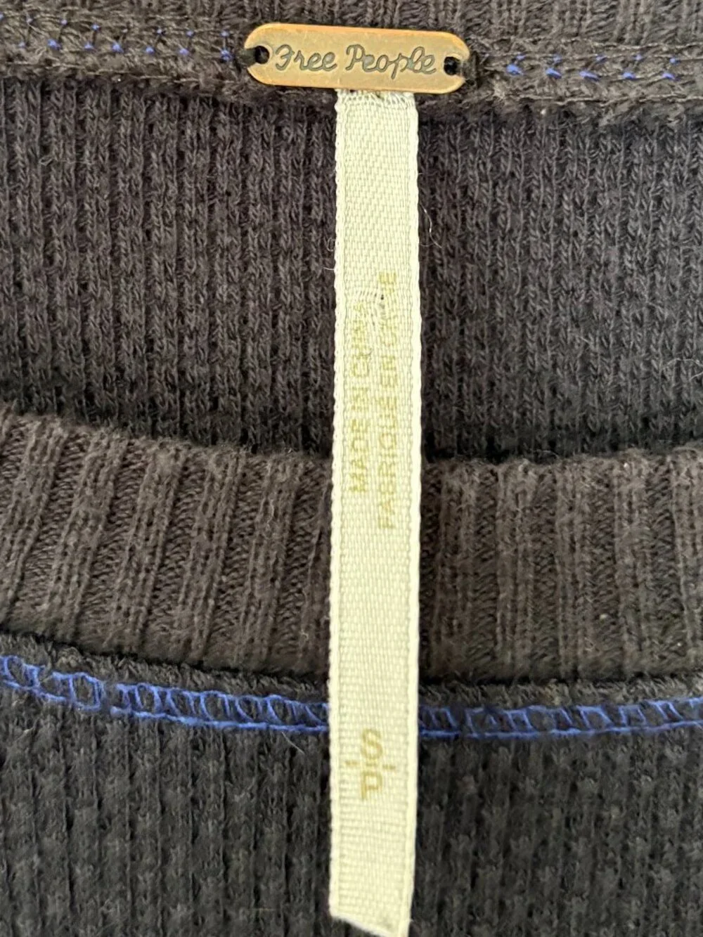 Free People In The Mix Cuff Long Sleeve Thermal Top Dark Blue Color Size Small